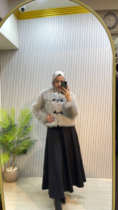 Hayal crop Gri kısa tüylü ceket