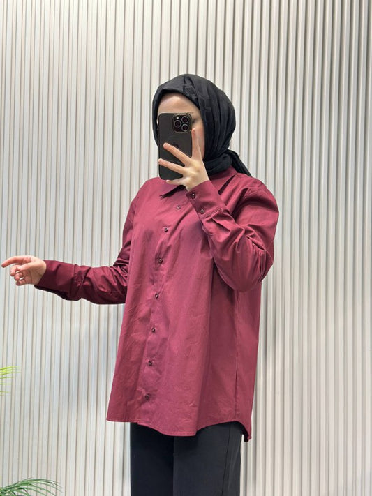 Kadriye Baştürk Pamuklu Oversize Bordo Gömlek