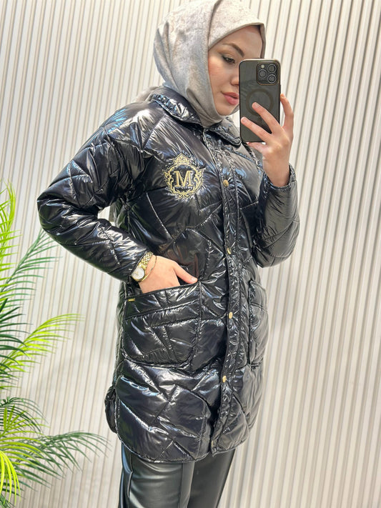 Moodbasic Nakış Detaylı Parlak Kapitone Mont